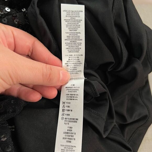 French Connection Women's Cellienne Sequin Bell Sleeve Laced Mini Black Dress 4 - Picture 12 of 13